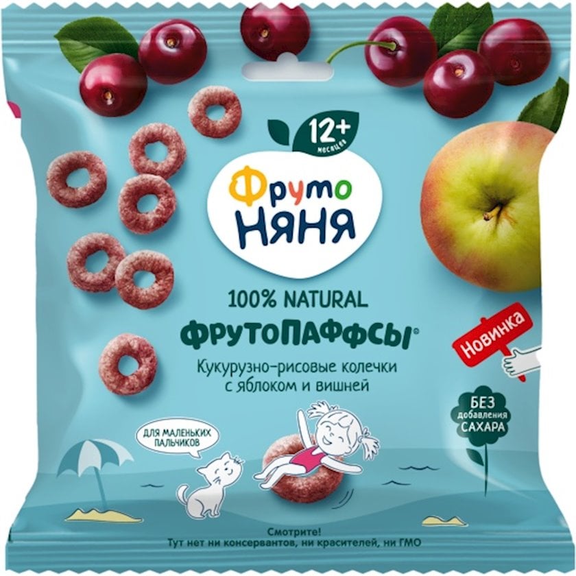 Qəlyanaltı ФрутоНяня Кукурузно-рисовый Яблоко и Вишня, 12+ ay, 21 q