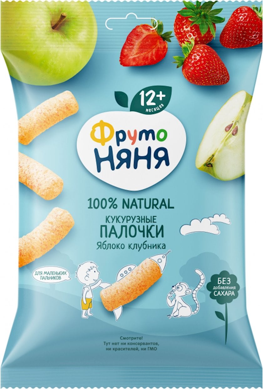 Qarğıdalı çubuqları ФрутоНяня С Яблоком и Клубникой 12+ ay, 20 q