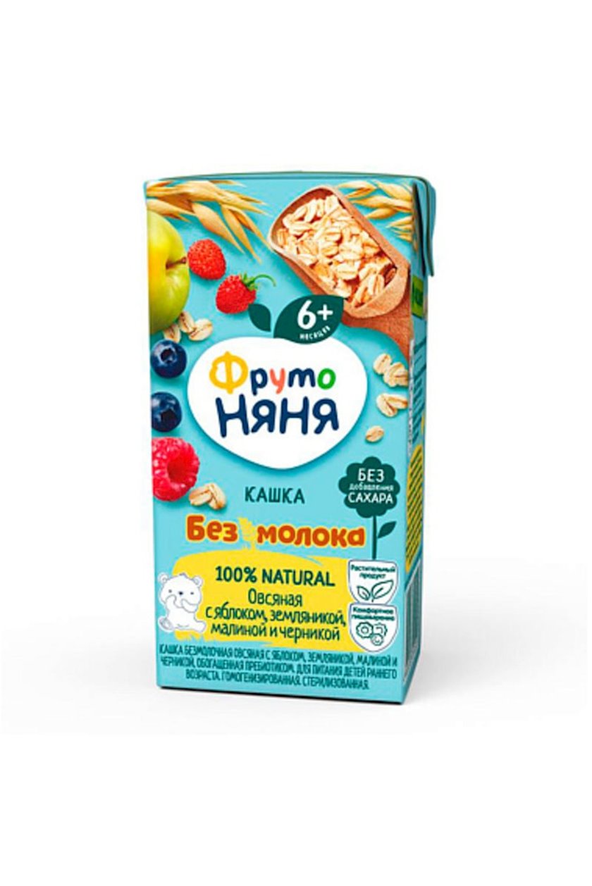 Südsüz yulaf sıyıq ФрутоНяня, alma, çiyələk, moruq və qaragilə ilə, 6+ ay, 0.2 l