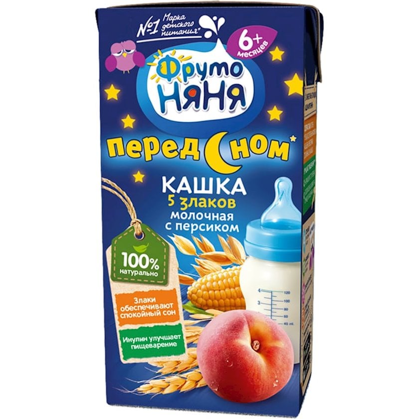 Südlü yulaf sıyıq ФрутоНяня, 5 taxıl şaftalı ilə, 6+ ay, 0.2 l