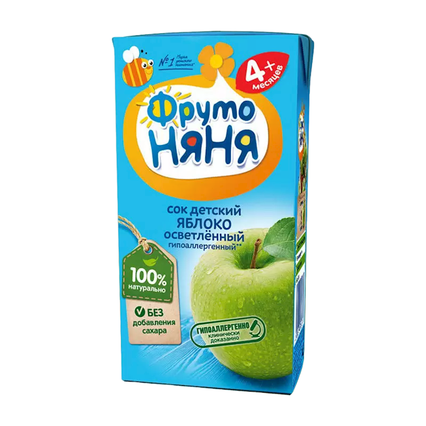 Uşaq şirəsi ФрутоНяня alma, açıq rəngdə, 4+ ay, 0.2 l
