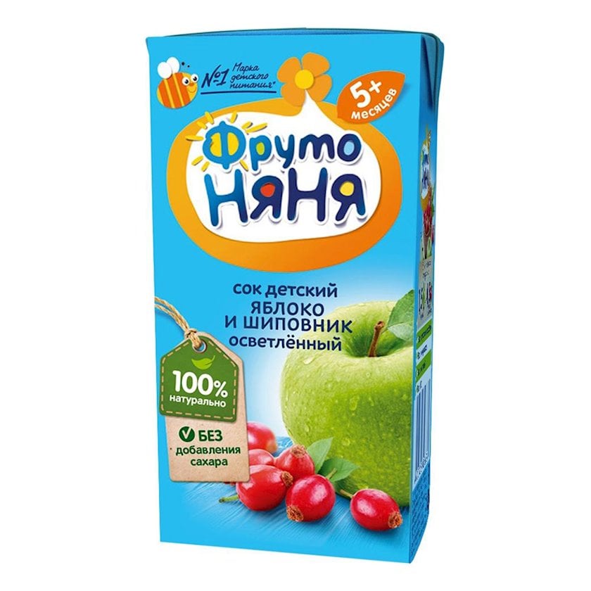 Uşaq şirəsi ФрутоНяня alma və itburnu, açıq rəngdə, 4+ ay, 0.2 l