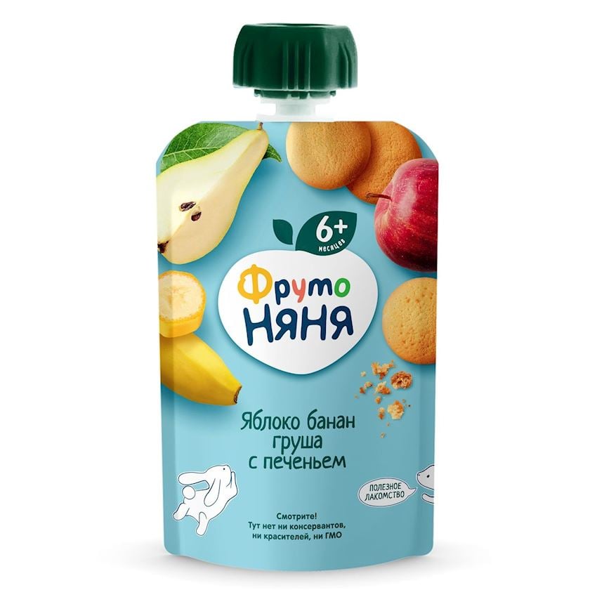 Püre ФрутоНяня Peçenye ilə alma, banan, armud, 90 q, 6 aydan