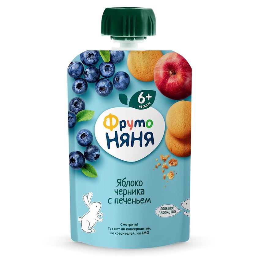 Püre ФрутоНяня Peçenye ilə alma və qaragilə, 90 q, 6 aydan