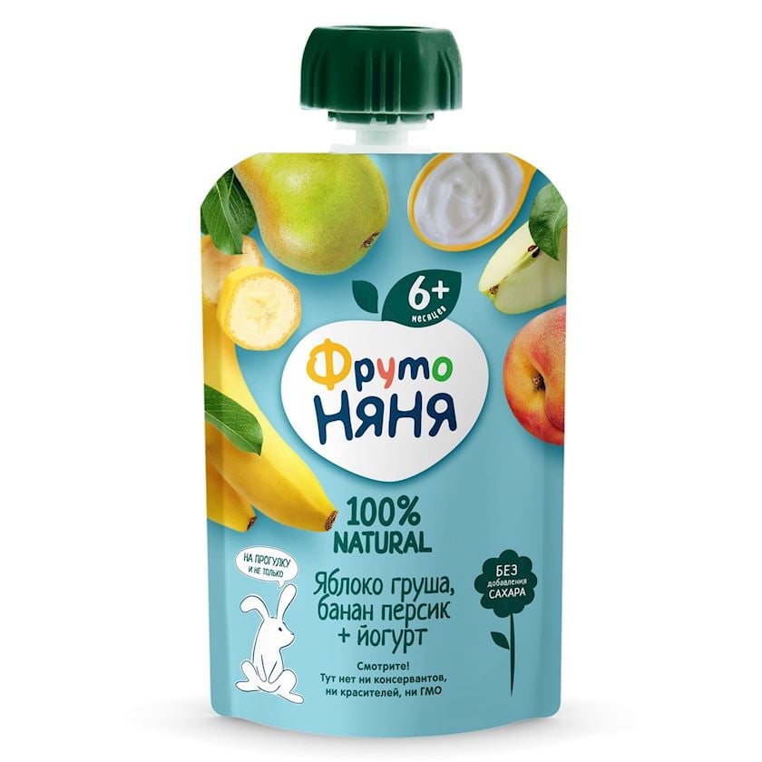 Püre ФрутоНяня Alma, armud, banan, şaftalı + yoqurt, 90 q, 6 aydan