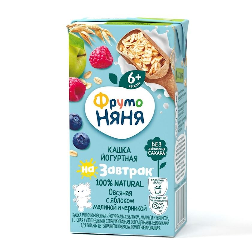 Südlü yulaf sıyığı ФрутоНяня alma, moruq, qaragilə ilə, 200 ml, 6 aydan