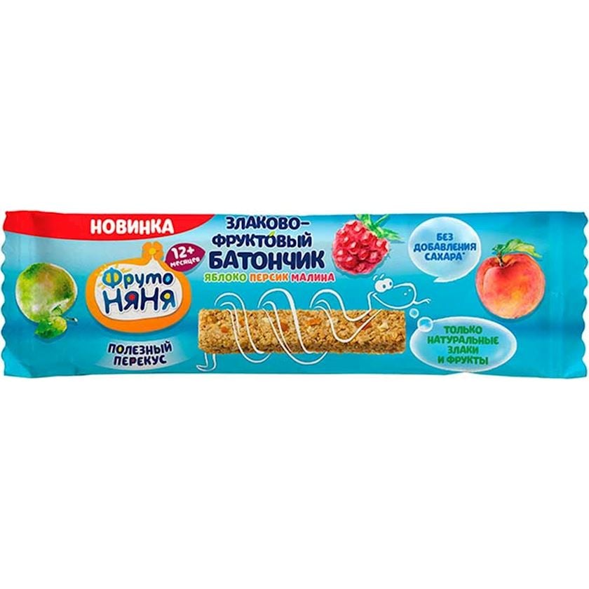 Злаково-фруктовый батончик ФрутоНяня яблоко, персик, малина, 25 г, 1 ...
