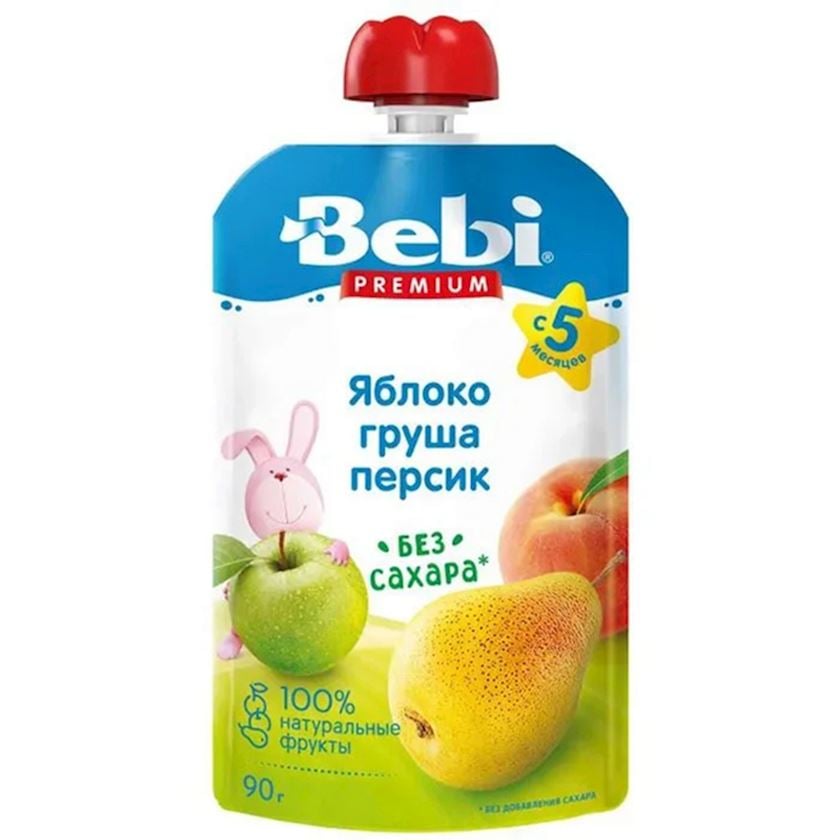Püre Bebi Alma-armud-şaftalı, 5 aydan, 90 q