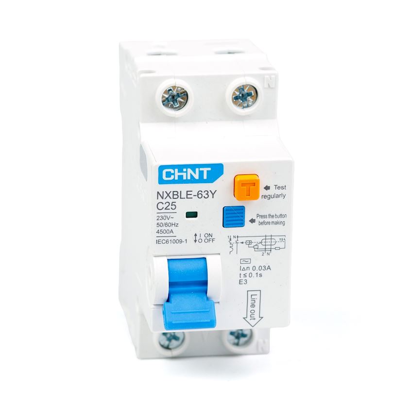 Diferensial avtomatik söndürücü Chint NXBLE-63Y 1P+N 25A 30mA AC, C, 4 ...