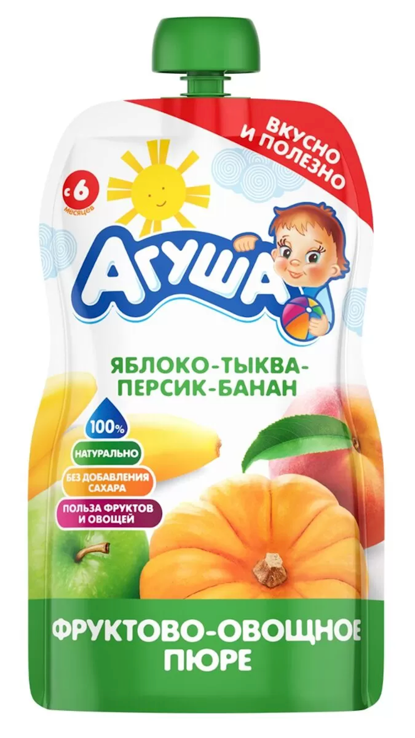 Meyvəli püre Agusha Alma Şaftalı Balqabaq və Banan 90 q