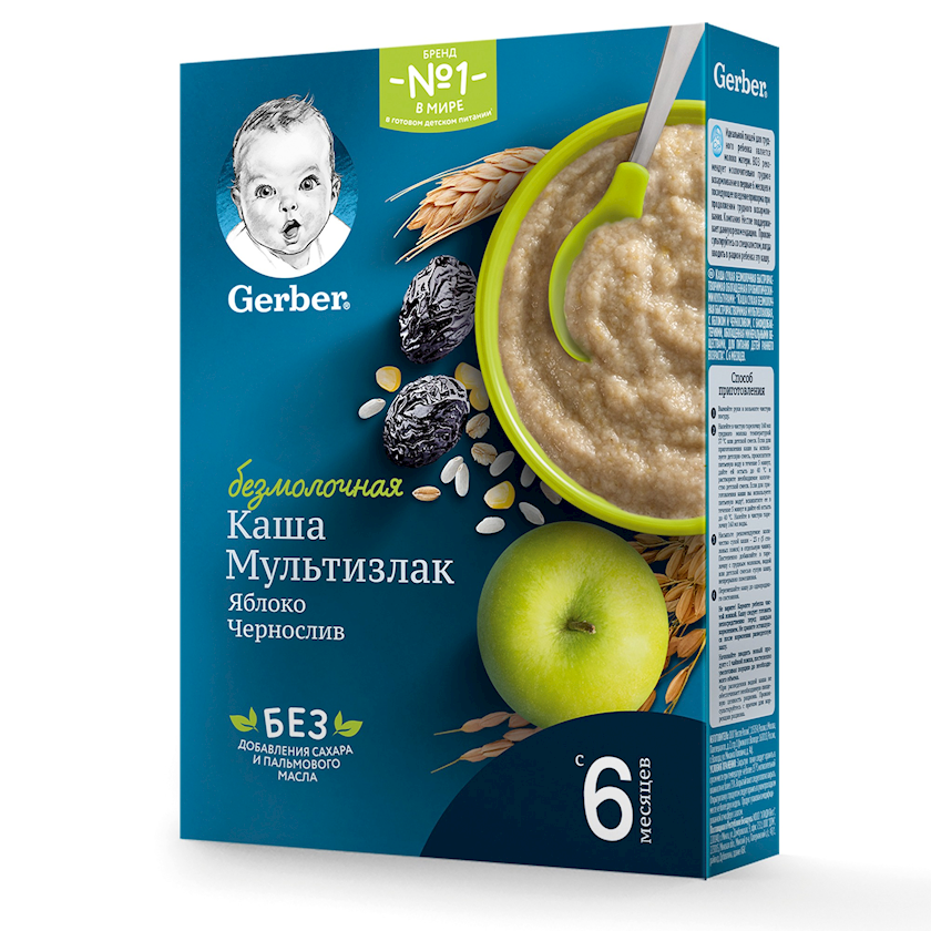Multitaxıllı südsüz sıyıq Gerber, alma və qaragavalı ilə, 6 aydan, 180 q