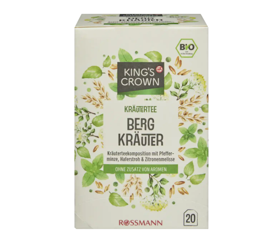 Çay Kings Crown Bio Kräutertee Bergkräuter, tebii dağ bitkileri, 20 əd