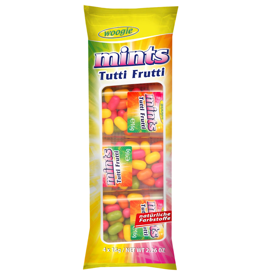 Şəkər draje Woogie Mints Tutti Frutti meyvə dadı ilə 4x16 q