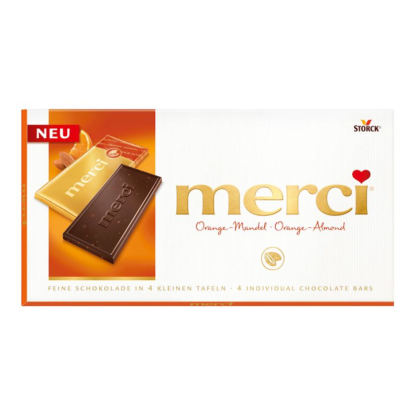 Acı şokolad Merci, portağal və badam ilə, 100 q, qablaşdırma fəqli ola bilər
