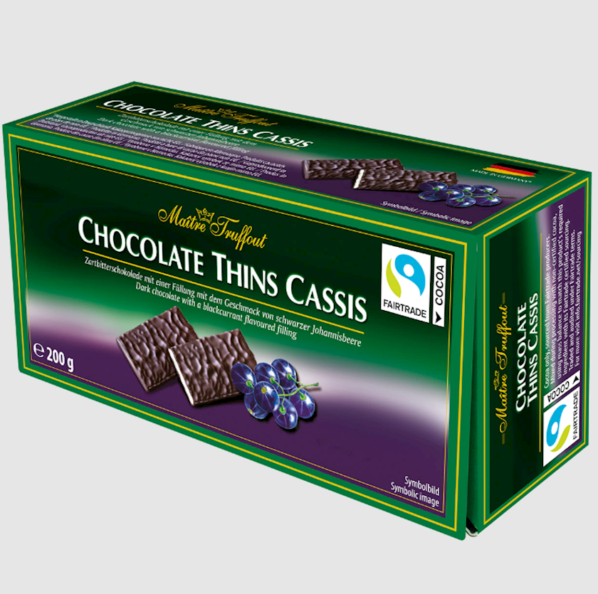Şokolad konfetlər Maitre Truffout Chocolate Thins Cassis 200 g