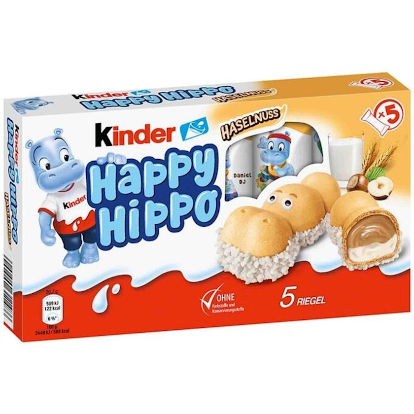 Şokolad batonları Ferrero Kids Happy Hippo Hazelnut, 5 əd, 104 q