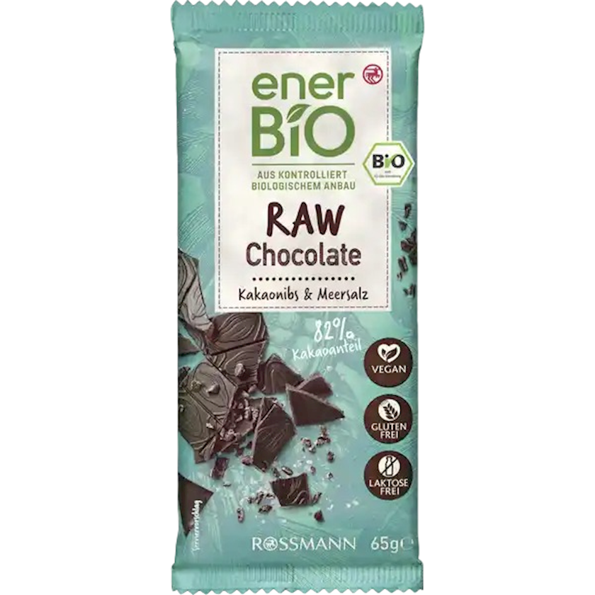 Şokolad EnerBio Raw Chocolate Kakaonibs & Meersalz 82%, 65 q