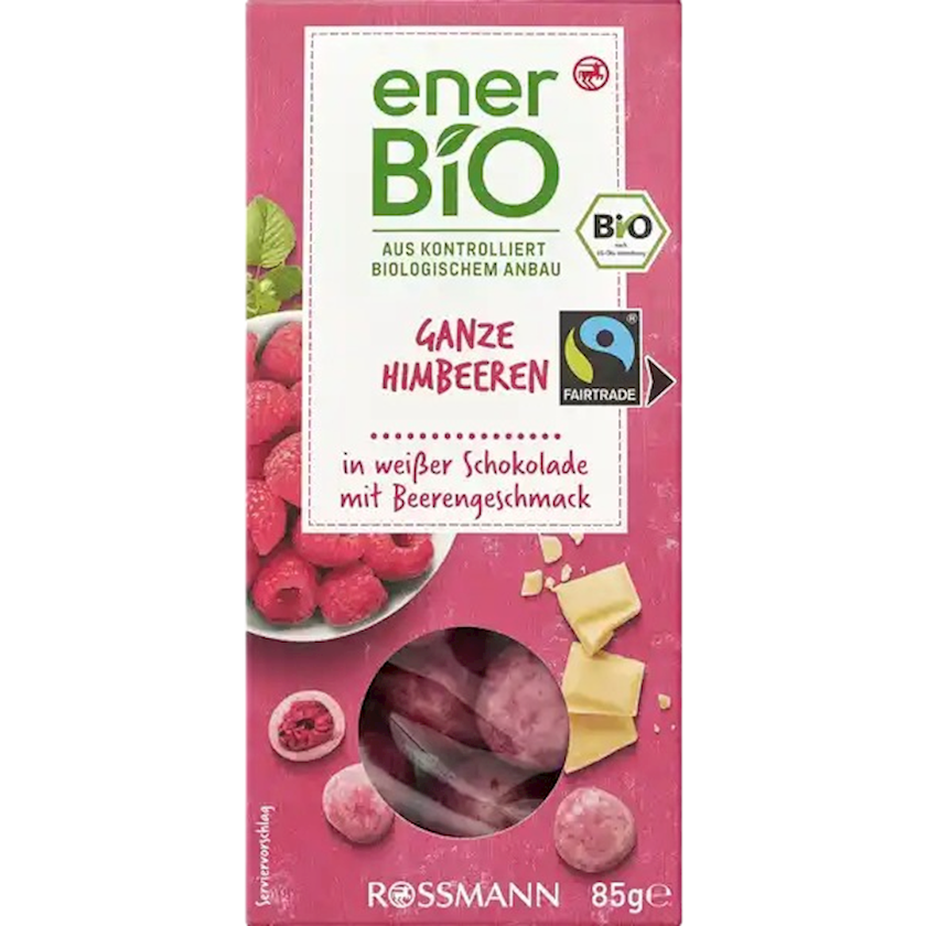 Şokolad EnerBio Ganze Himbeeren in weißer Schokolade, moruq ilə, 85 q