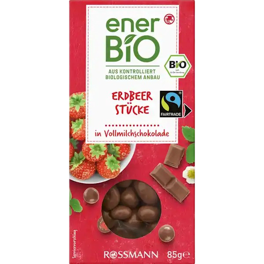 Şokolad EnerBio Erdbeerstücke, çiyələk ilə, 85 q