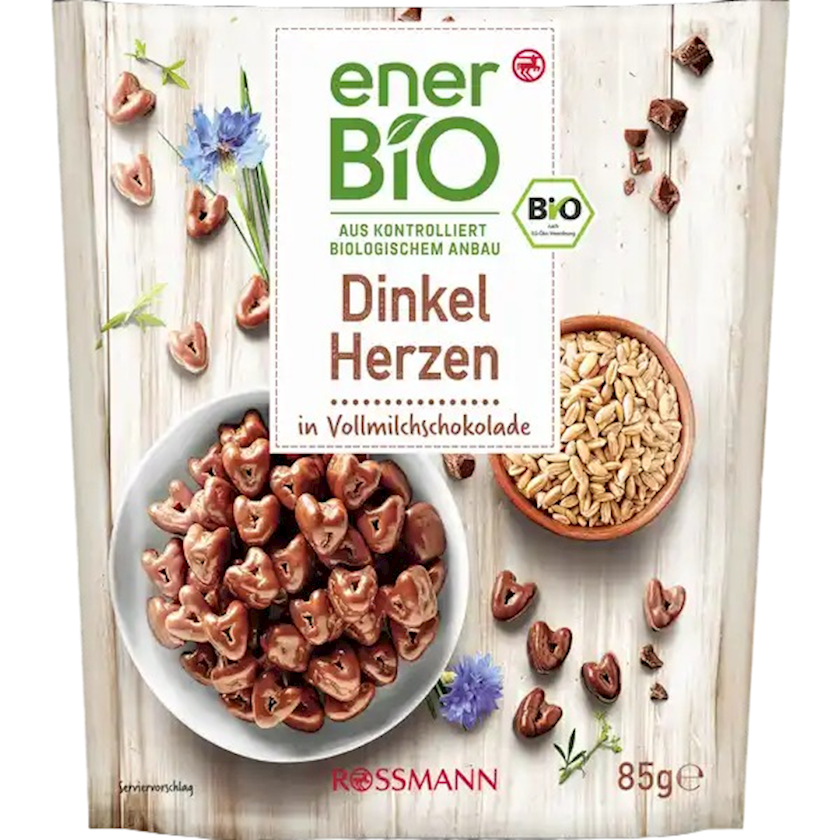 Şokolad konfetlər EnerBio Dinkel Herzen, pərinc ilə, 85 q