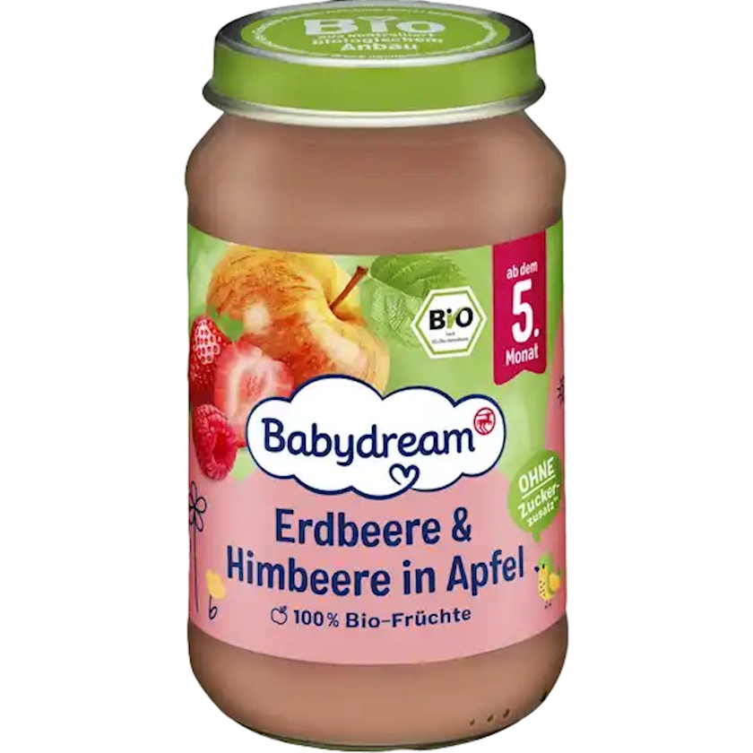 Püre Babydream alma/çiyələk/moruq, 190 q, 5 aydan