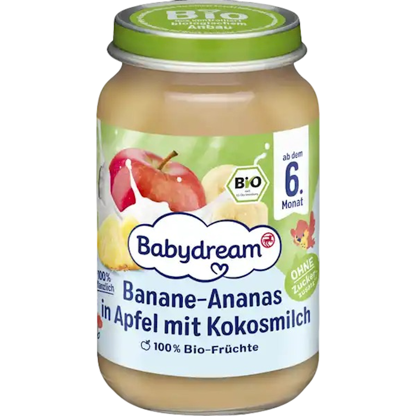 Püre Babydream banan-ananas və alma kokos südü ilə, 190 q, 6 aydan