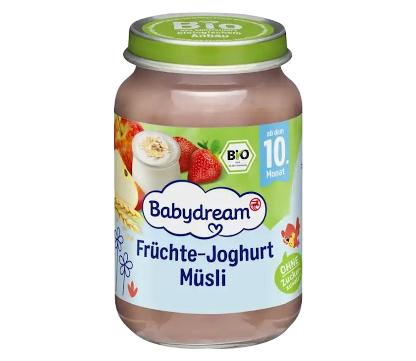 Püre Babydream müsli və meyvəli yoqurt, 190 q, 10 aydan