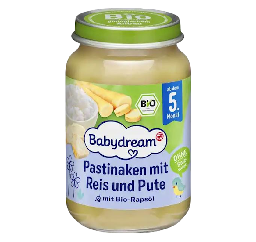 Püre Babydream pasternak, düyü və hinduşka ilə, 190 q, 5 aydan