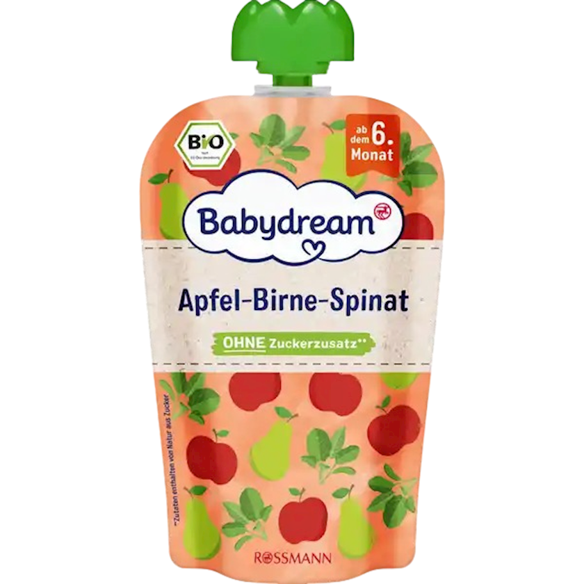 Püre Babydream alma, armud və ispanaq, 100 q, 6 aydan