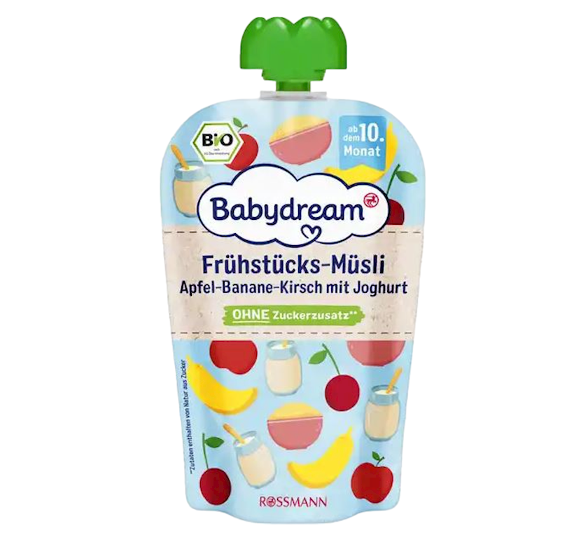 Püre Babydream müsli, alma/banan/albalı və yoqurt ilə, 100 q, 10 aydan