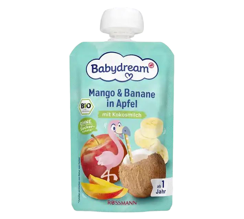 Püre Babydream manqo/banan/alma kokos südü ilə, 100 q, 12 aydan